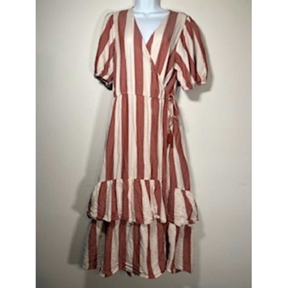 Stripped Maxi Dress Tiered Wrap Tassel Cottagecore Nautical Preppy Boho Medium